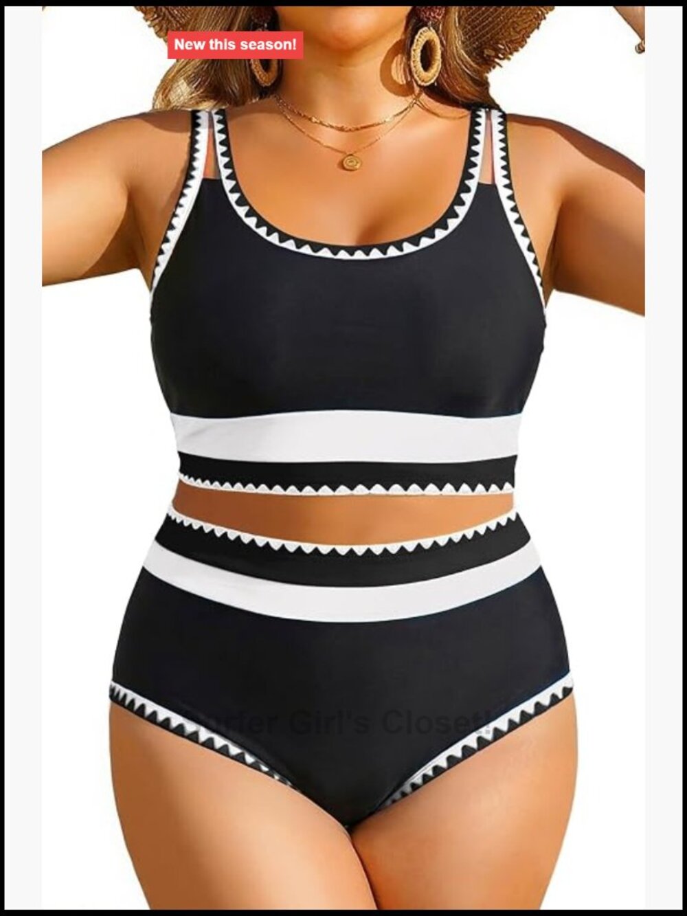 Plus Size High Waisted Two Piece Swimsuit Tummy Control Bikini Set